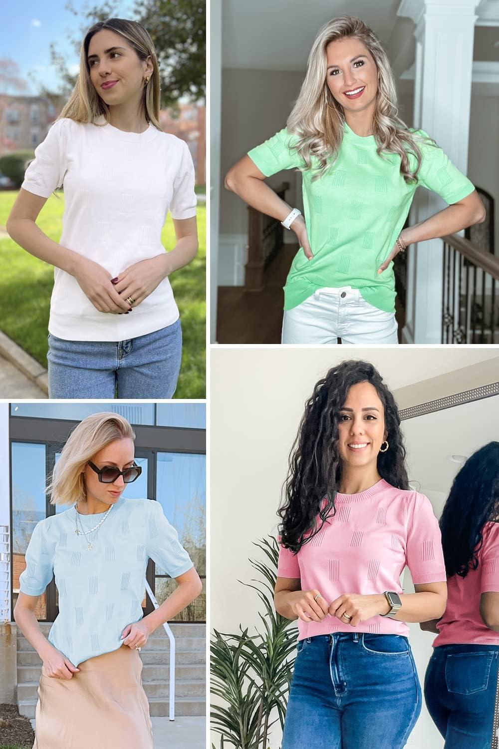 imageArachampampCloz Womens Summer Fall Lightweight Tops Short Sleeve Dressy BlouseLight Blue