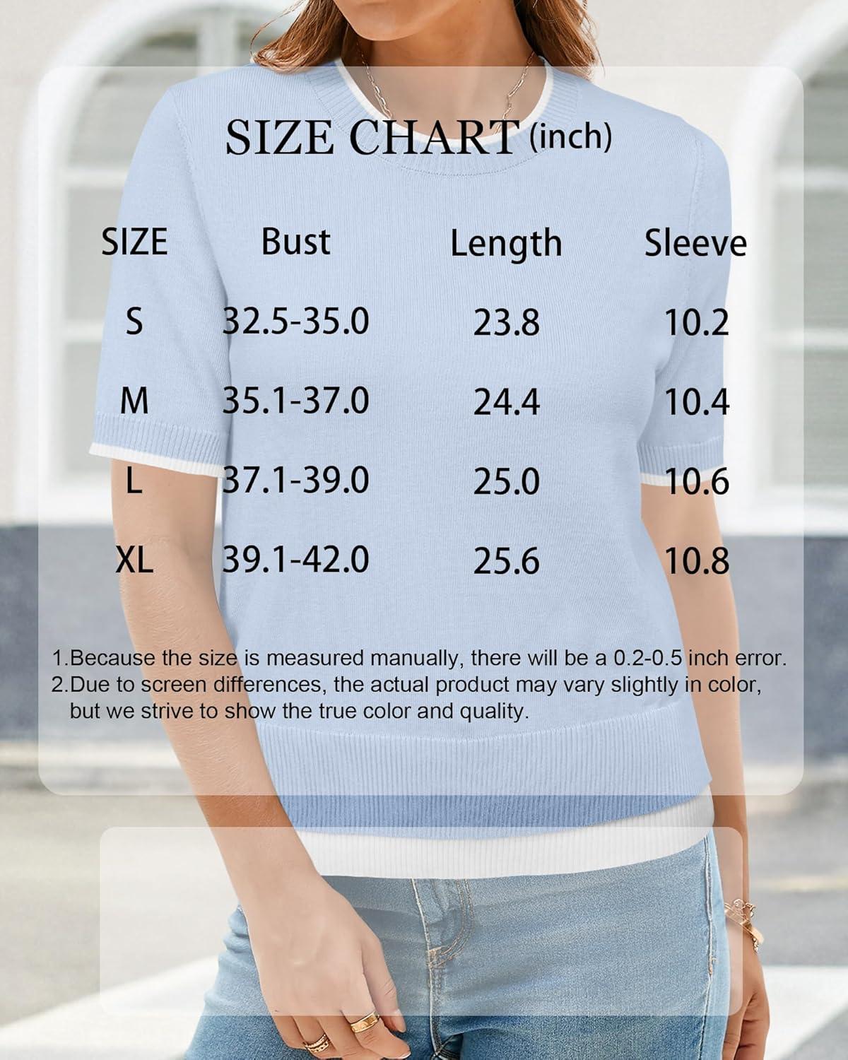 imageArachampampCloz Womens Summer Fall Lightweight Tops Short Sleeve Dressy BlouseLight Bluewhite