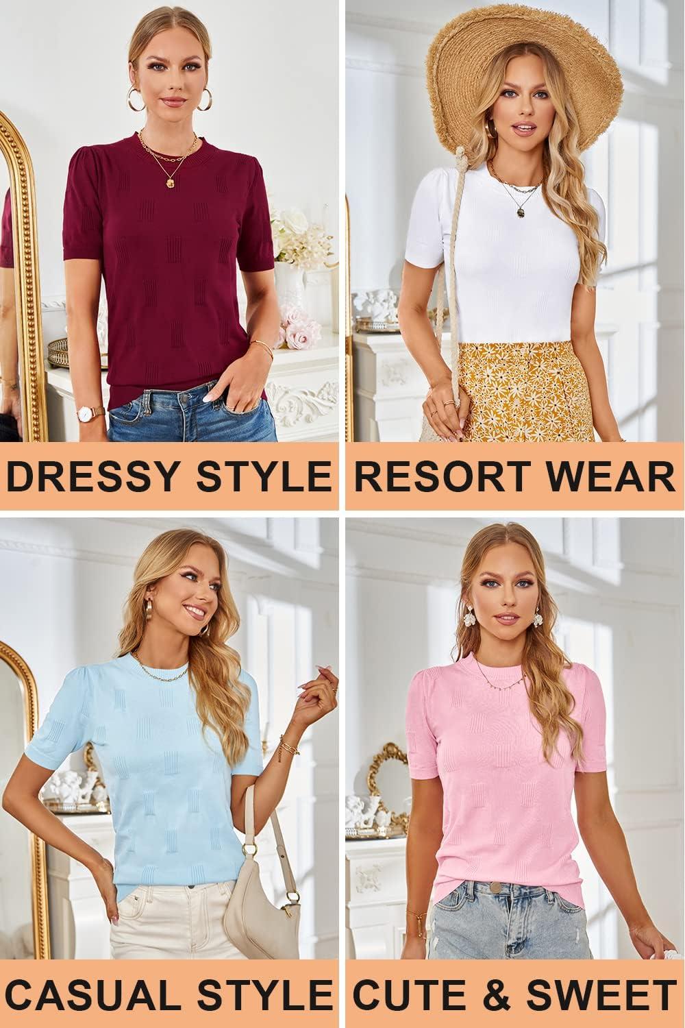 imageArachampampCloz Womens Summer Fall Lightweight Tops Short Sleeve Dressy BlouseOffwhite