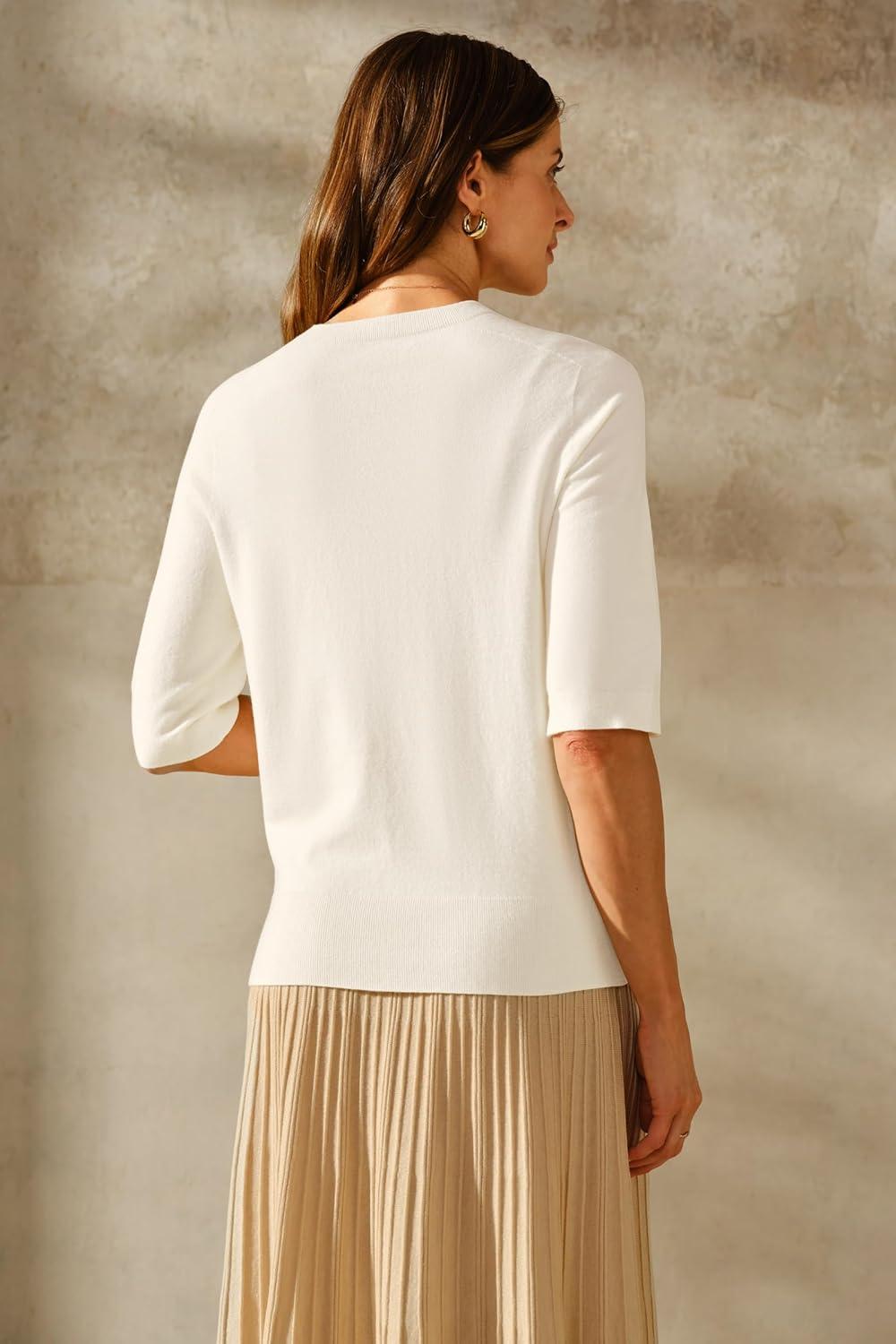 imageArachampampCloz Womens Summer Fall Lightweight Tops Short Sleeve Dressy BlouseZbeige