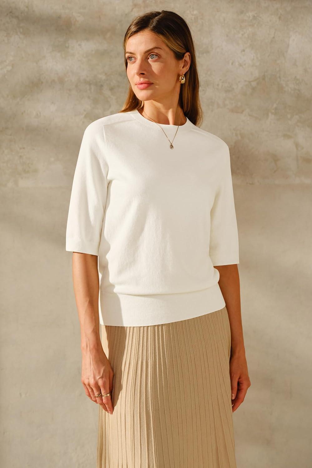 imageArachampampCloz Womens Summer Fall Lightweight Tops Short Sleeve Dressy BlouseZbeige