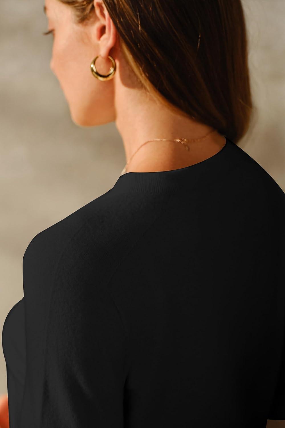 imageArachampampCloz Womens Summer Fall Lightweight Tops Short Sleeve Dressy BlouseZblack