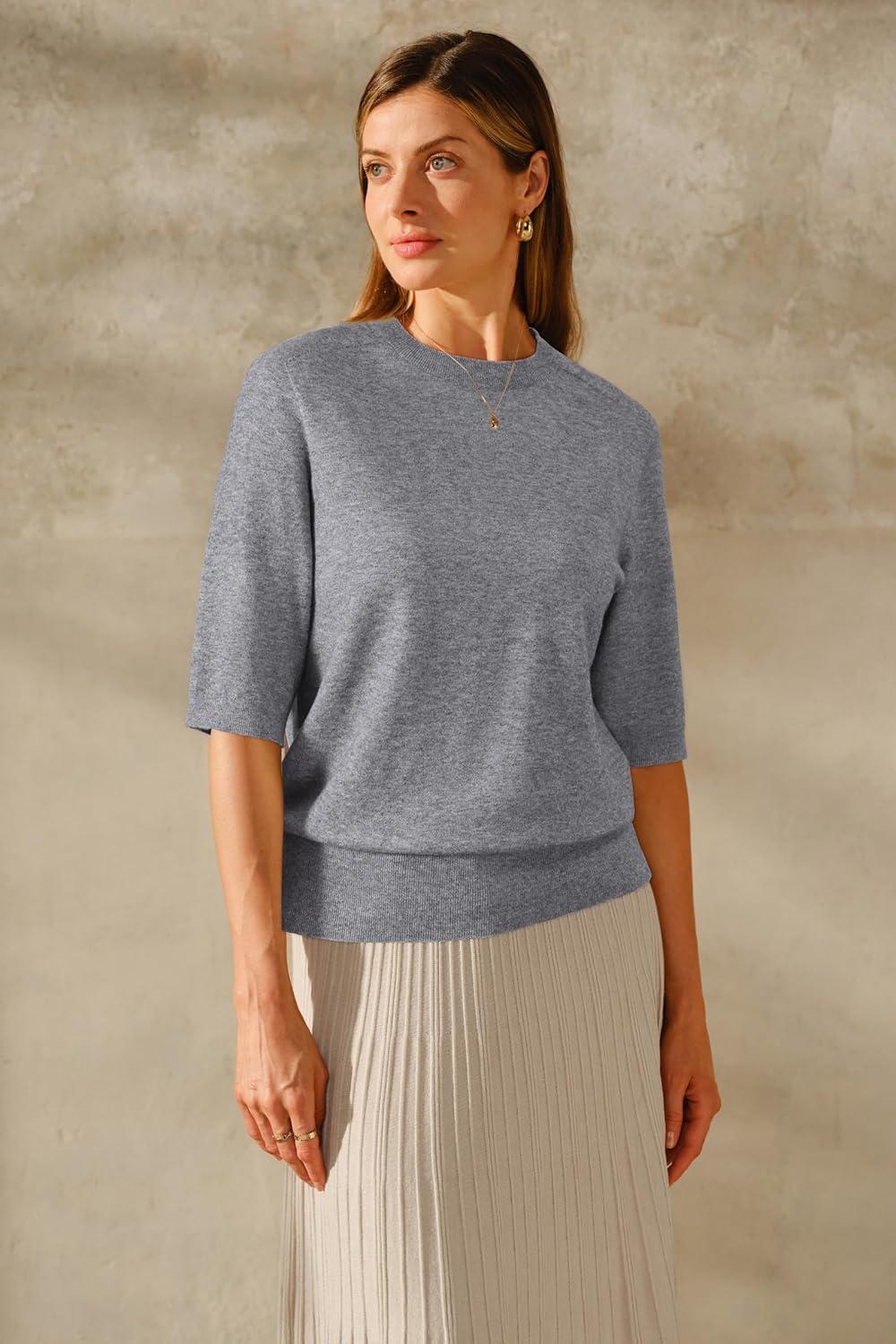 imageArachampampCloz Womens Summer Fall Lightweight Tops Short Sleeve Dressy BlouseZgray