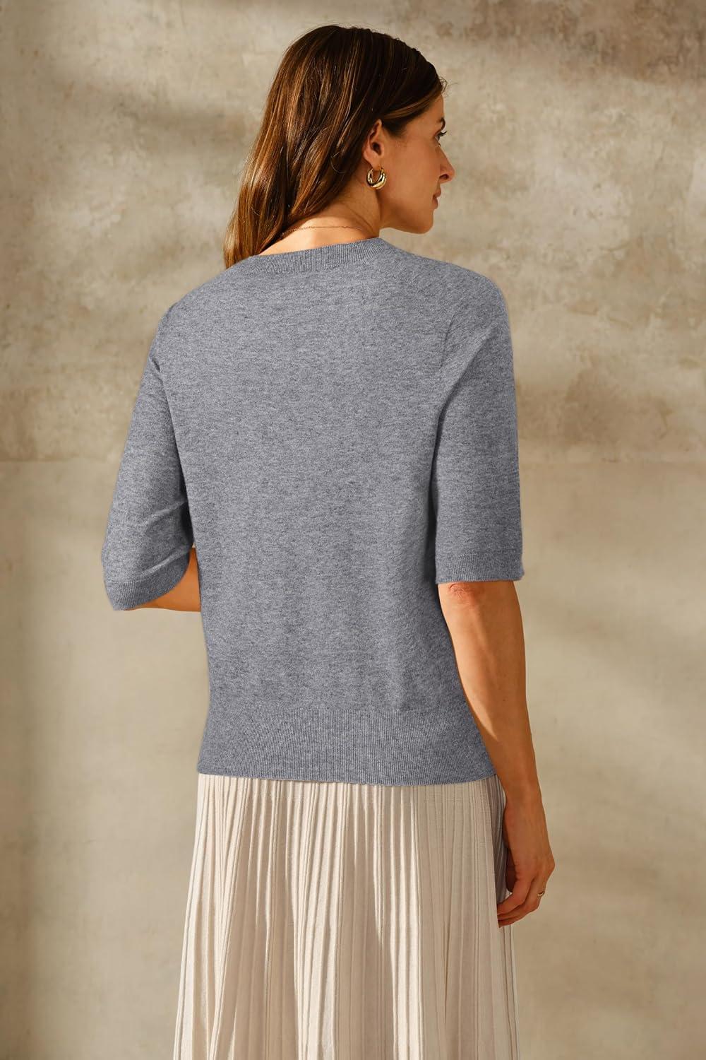 imageArachampampCloz Womens Summer Fall Lightweight Tops Short Sleeve Dressy BlouseZgray