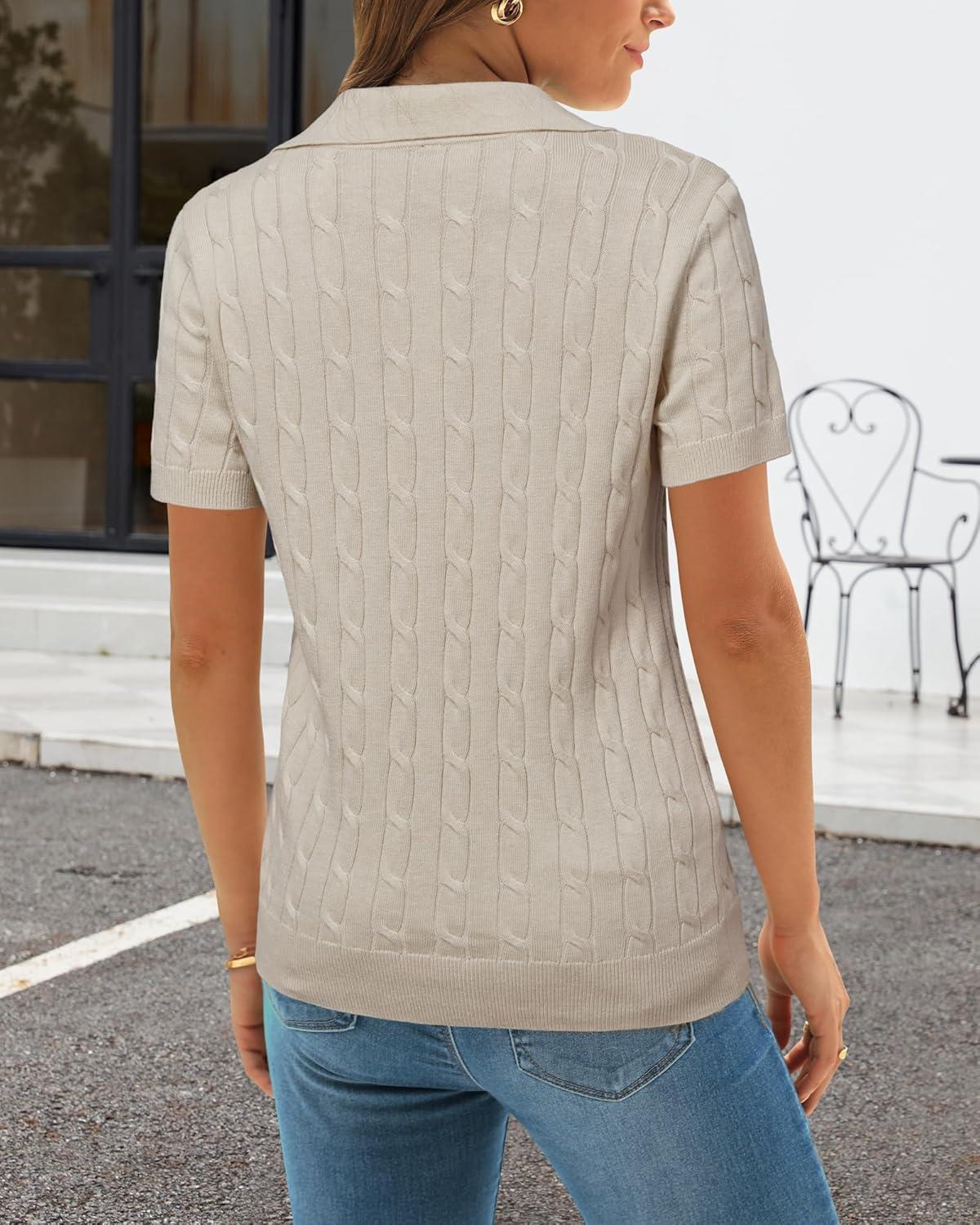 imageArachampampCloz Womens Wool Blend Summer Fall Tops Business Casual Polo Shirts 2025Cable Knitapricot