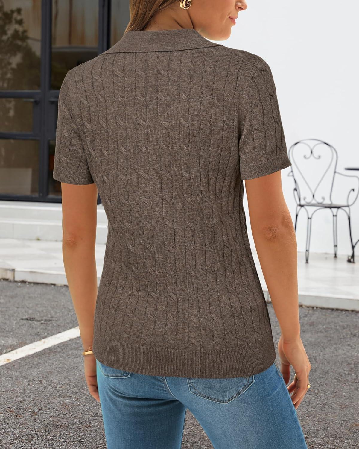imageArachampampCloz Womens Wool Blend Summer Fall Tops Business Casual Polo Shirts 2025Cable Knitcoffee