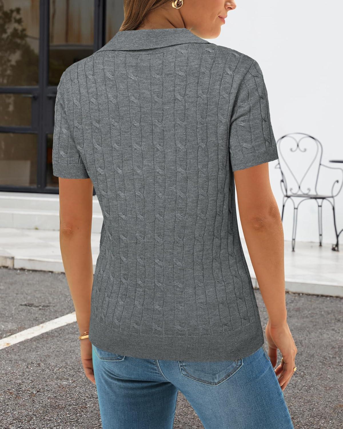 imageArachampampCloz Womens Wool Blend Summer Fall Tops Business Casual Polo Shirts 2025Cable Knitgrey