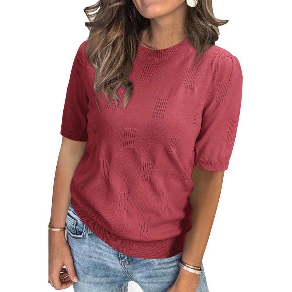 imageArachampampCloz Womens Summer Fall Lightweight Tops Short Sleeve Dressy BlouseDusty Red