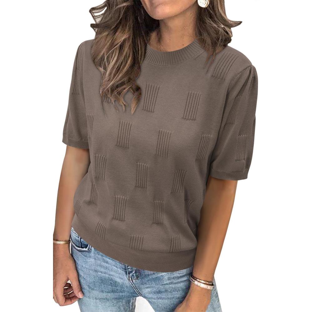 imageArachampampCloz Womens Summer Fall Lightweight Tops Short Sleeve Dressy BlouseNutmeg