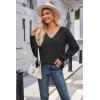 imageArachampampCloz Womens 2024 Fall Long Sleeve V Neck Off Shoulder Tops Knit Pullover Sweater Loose Casual ClothesBlack