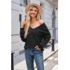 imageArachampampCloz Womens 2024 Fall Long Sleeve V Neck Off Shoulder Tops Knit Pullover Sweater Loose Casual ClothesBlack