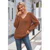 imageArachampampCloz Womens 2024 Fall Long Sleeve V Neck Off Shoulder Tops Knit Pullover Sweater Loose Casual ClothesRust