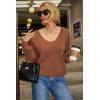 imageArachampampCloz Womens 2024 Fall Long Sleeve V Neck Off Shoulder Tops Knit Pullover Sweater Loose Casual ClothesRust