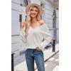 imageArachampampCloz Womens 2024 Fall Long Sleeve V Neck Off Shoulder Tops Knit Pullover Sweater Loose Casual ClothesWhite