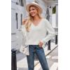 imageArachampampCloz Womens 2024 Fall Long Sleeve V Neck Off Shoulder Tops Knit Pullover Sweater Loose Casual ClothesWhite