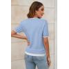imageArachampampCloz Womens Summer Fall Lightweight Tops Short Sleeve Dressy BlouseLight Bluewhite