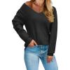 imageArachampampCloz Womens 2024 Fall Long Sleeve V Neck Off Shoulder Tops Knit Pullover Sweater Loose Casual ClothesBlack