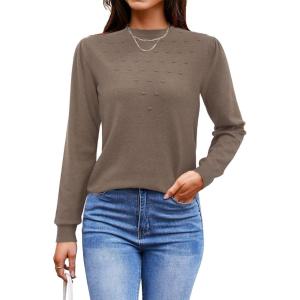imageArachampampCloz 2024 Fall Sweaters Long Puff Sleeve Tops Crew Neck Special Dots Trendy Casual Lightweight Pullover Clothes OutfitsNutmeg