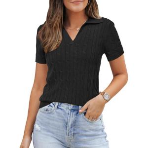 imageArachampampCloz Womens Wool Blend Summer Fall Tops Business Casual Polo Shirts 2025Cable Knitblack