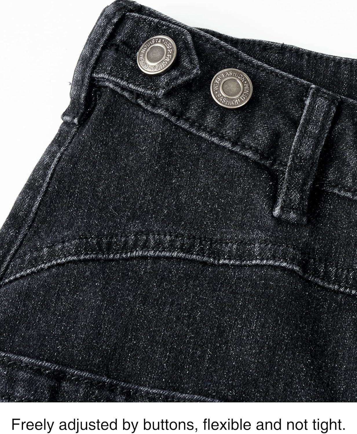 imageArachampampCloz Womens Denim Adjustable Waist Buttons High Waisted Wide Leg Jeans 2025Black