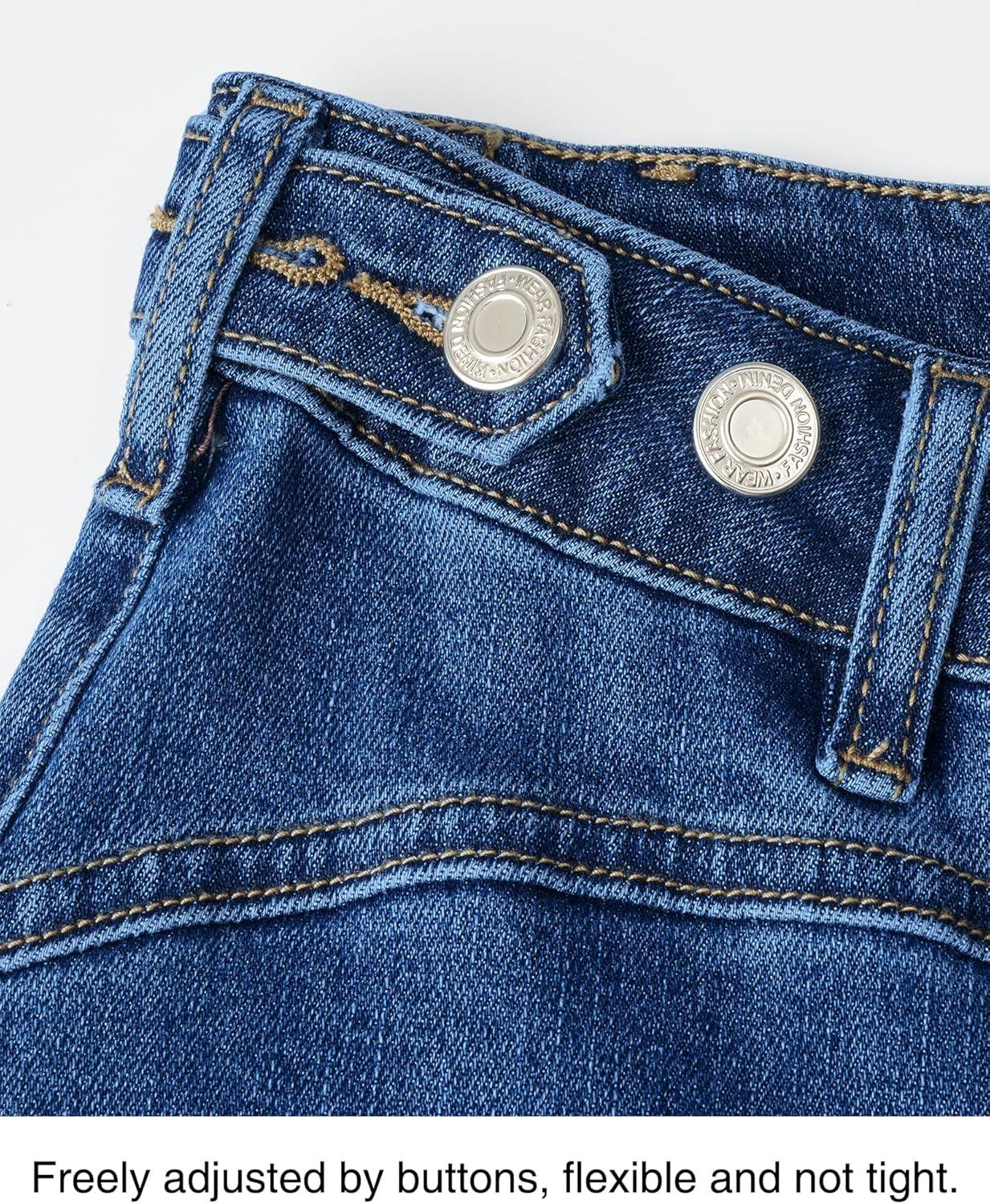 imageArachampampCloz Womens Denim Adjustable Waist Buttons High Waisted Wide Leg Jeans 2025Dark Blue