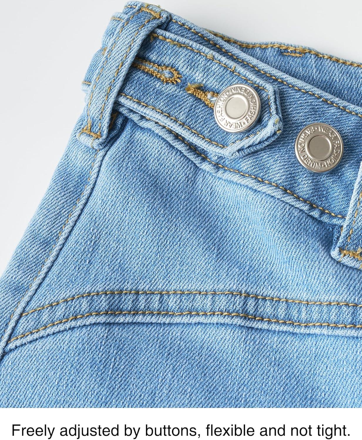 imageArachampampCloz Womens Denim Adjustable Waist Buttons High Waisted Wide Leg Jeans 2025Light Blue