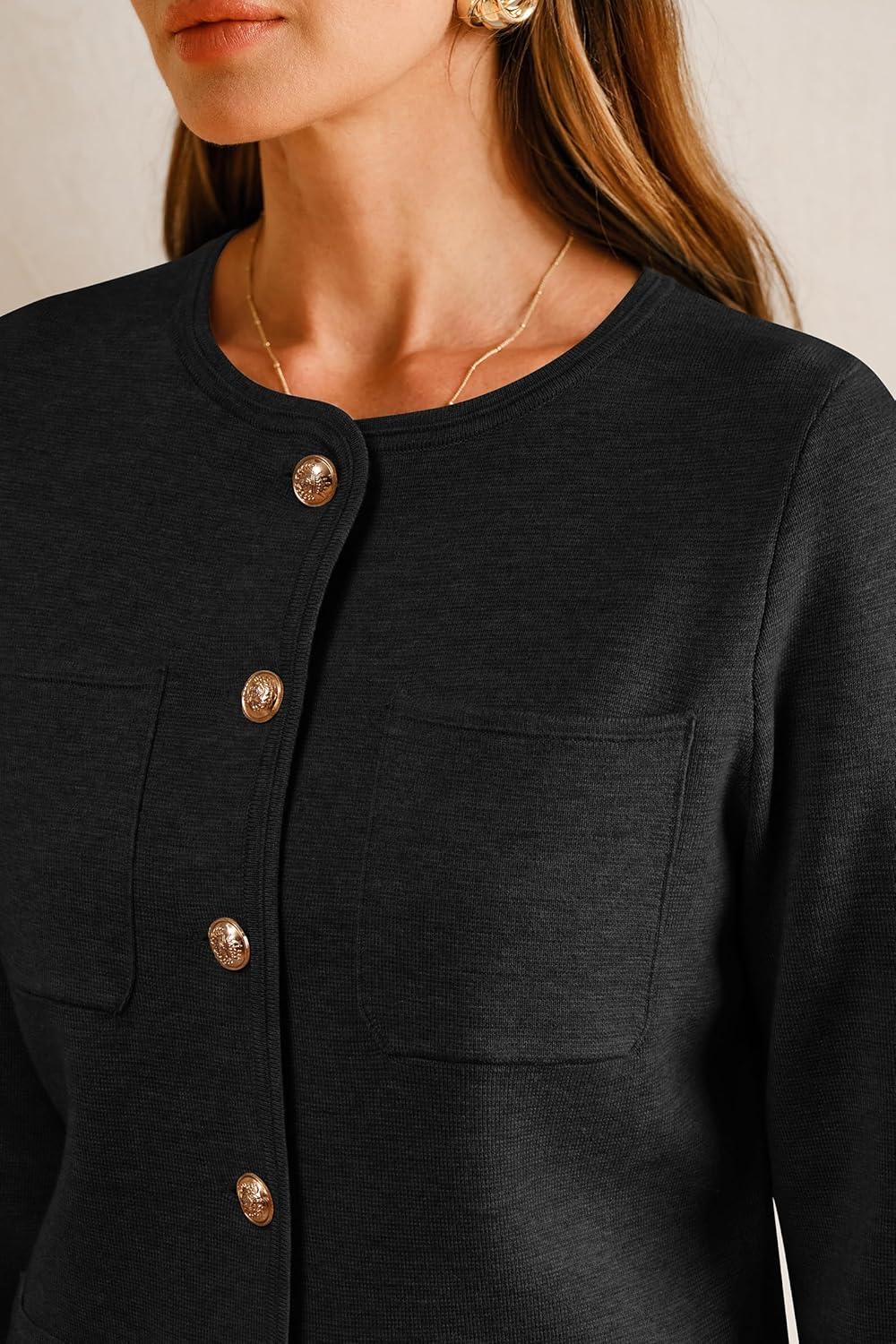 imageArachampampCloz Womens Wool Blend Fall Button Down Business Casual Blazers Jacket with Pockets 2025Black