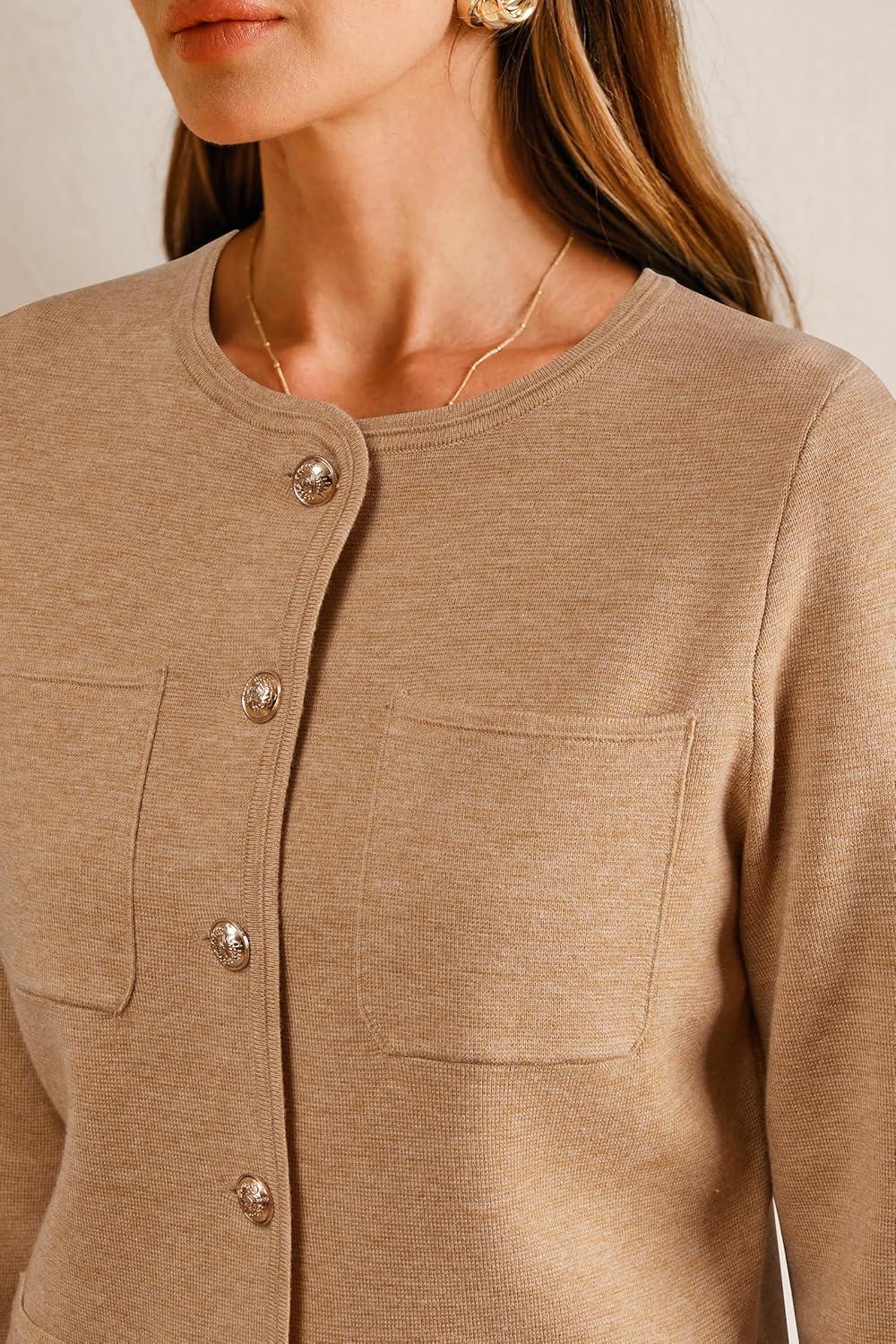 imageArachampampCloz Womens Wool Blend Fall Button Down Business Casual Blazers Jacket with Pockets 2025Brown