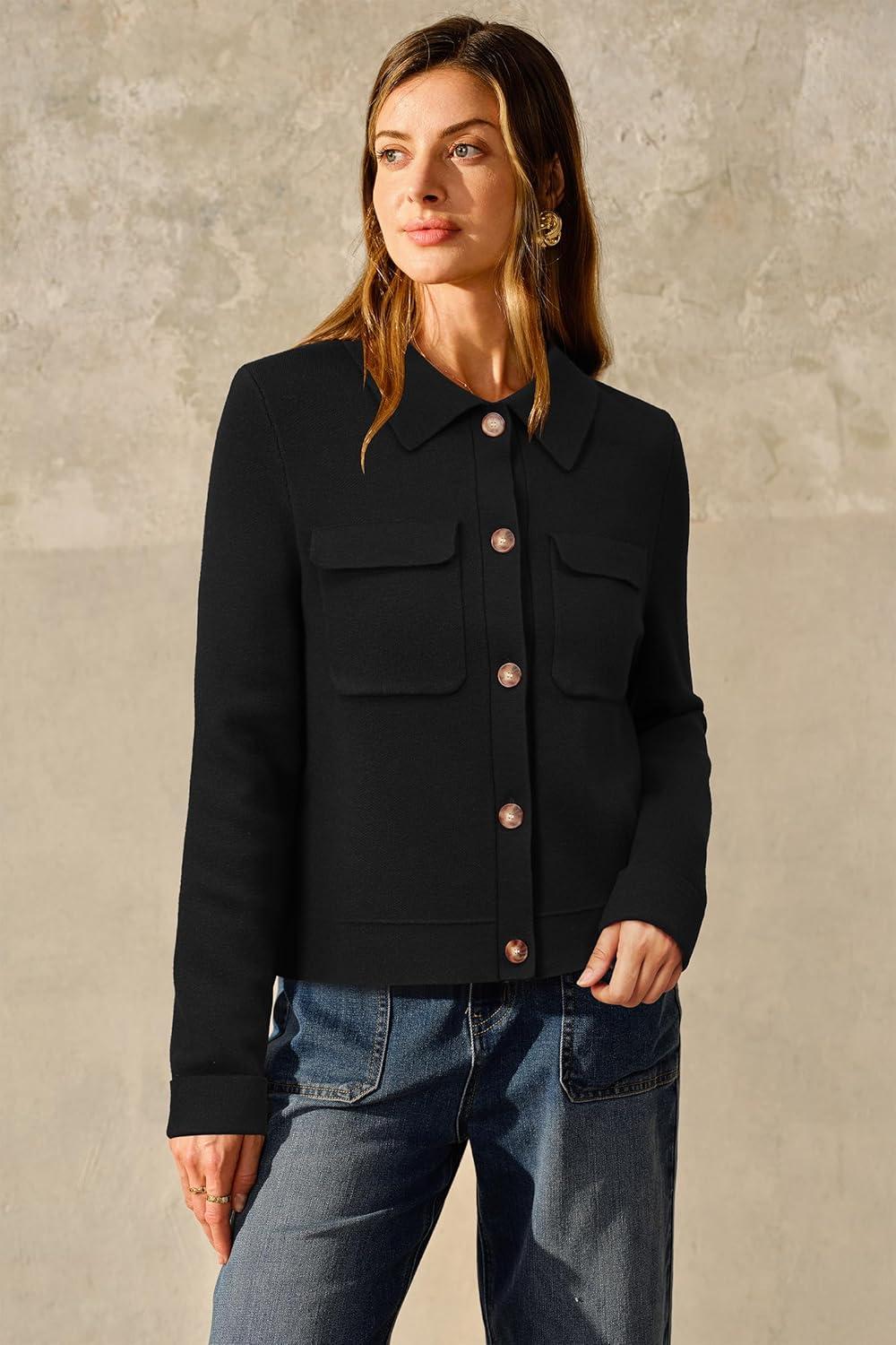 imageArachampampCloz Womens Wool Blend Fall Fashion Button Down Cropped Jacket Shackets 2025Black