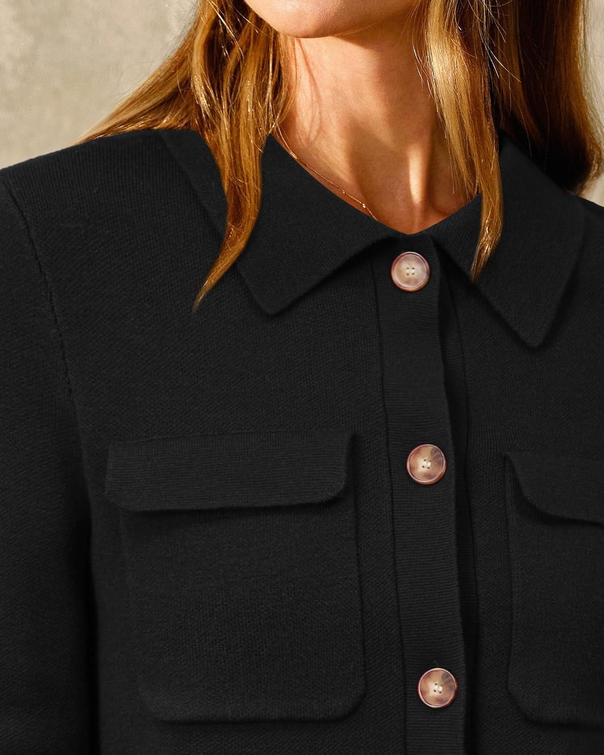 imageArachampampCloz Womens Wool Blend Fall Fashion Button Down Cropped Jacket Shackets 2025Black