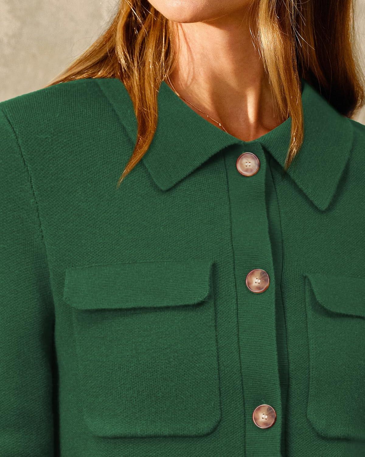 imageArachampampCloz Womens Wool Blend Fall Fashion Button Down Cropped Jacket Shackets 2025Green