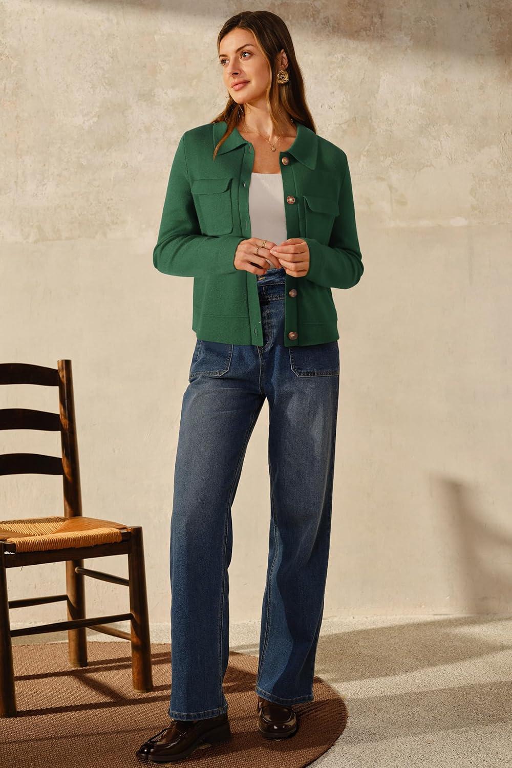 imageArachampampCloz Womens Wool Blend Fall Fashion Button Down Cropped Jacket Shackets 2025Green