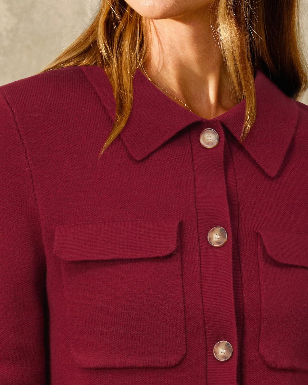 imageArachampampCloz Womens Wool Blend Fall Fashion Button Down Cropped Jacket Shackets 2025Red