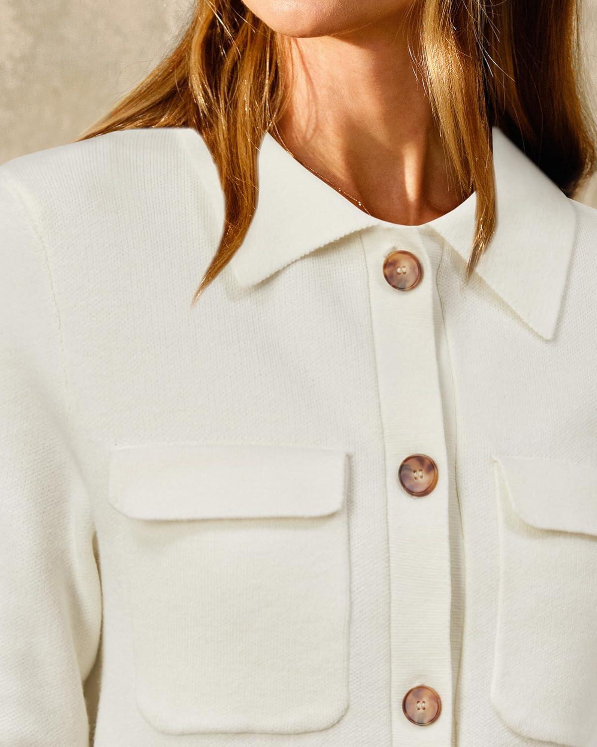 imageArachampampCloz Womens Wool Blend Fall Fashion Button Down Cropped Jacket Shackets 2025White