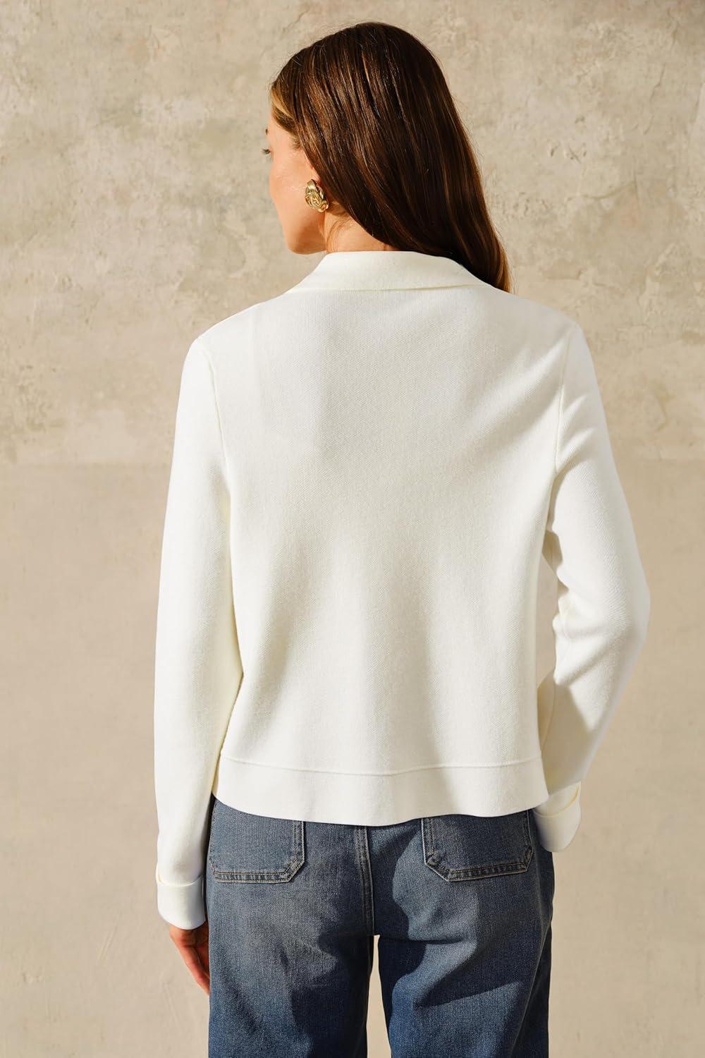 imageArachampampCloz Womens Wool Blend Fall Fashion Button Down Cropped Jacket Shackets 2025White