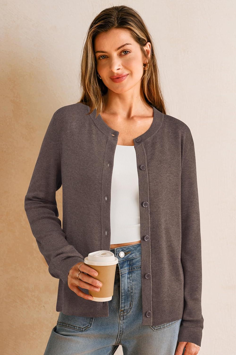 imageArachampampCloz Womens Wool Blended 2025 Fall Cardigan Sweaters Lightweight Long Sleeve Business Casual Outfits TopCoffee