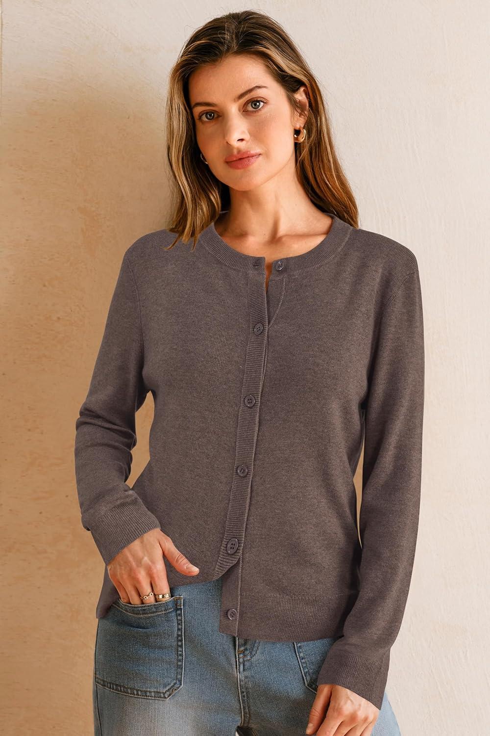 imageArachampampCloz Womens Wool Blended 2025 Fall Cardigan Sweaters Lightweight Long Sleeve Business Casual Outfits TopCoffee