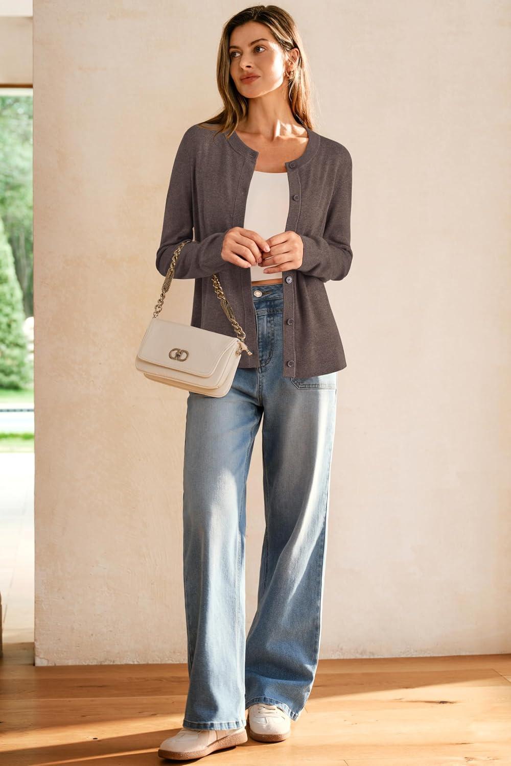 imageArachampampCloz Womens Wool Blended 2025 Fall Cardigan Sweaters Lightweight Long Sleeve Business Casual Outfits TopCoffee