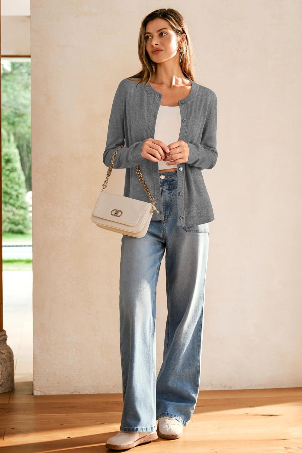 imageArachampampCloz Womens Wool Blended 2025 Fall Cardigan Sweaters Lightweight Long Sleeve Business Casual Outfits TopDark Gray