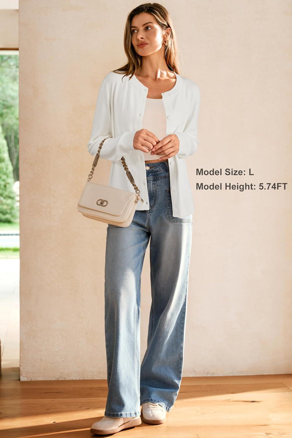 imageArachampampCloz Womens Wool Blended 2025 Fall Cardigan Sweaters Lightweight Long Sleeve Business Casual Outfits TopOffwhite