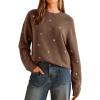 imageArachampampCloz Womens Wool Blend Embroidery Floral Oversized Fit Sweater Trendy 2025Chocolate Brown