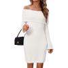imageArachampampCloz Womens Wool Blend Long Sleeve Off Shoulder Sweater Dresses 2025White