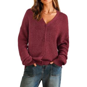 imageArachampampCloz Womens Mohair Wool Blend Fall Chunky Business Cardigan Sweaters 2025Red