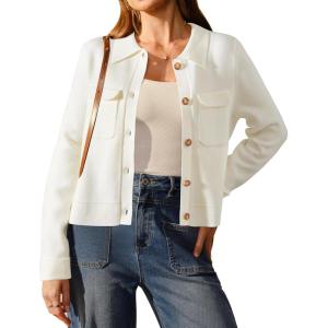 imageArachampampCloz Womens Wool Blend Fall Fashion Button Down Cropped Jacket Shackets 2025White
