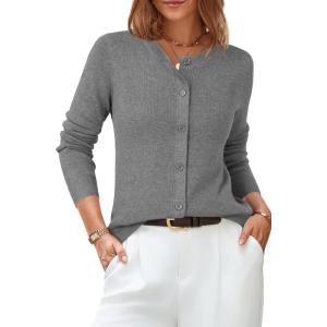 imageArachampampCloz Womens Wool Blended 2025 Fall Cardigan Sweaters Lightweight Long Sleeve Business Casual Outfits TopDark Gray