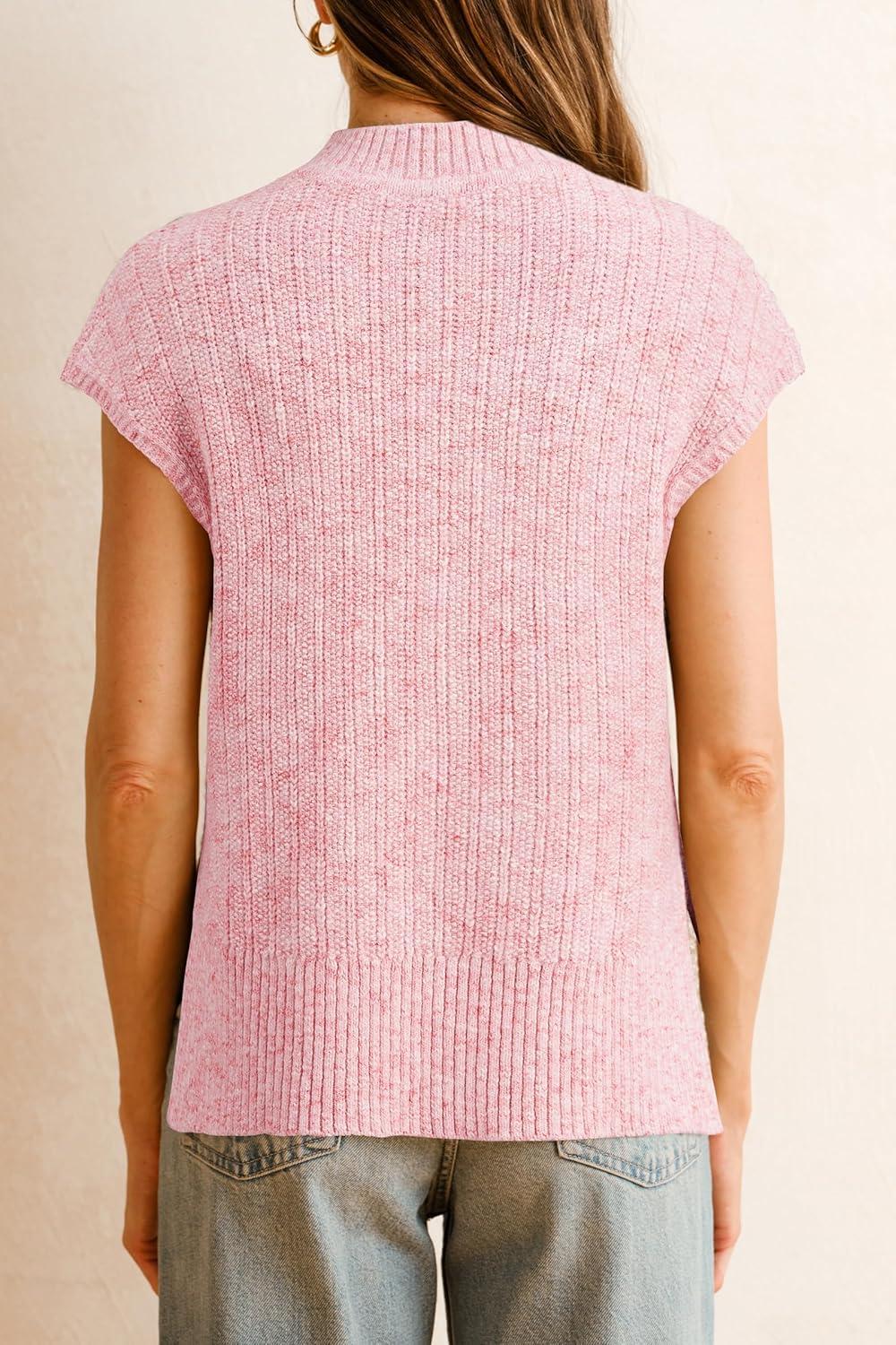 imageArachampampCloz Womens Cotton Blend Cap Sleeve Side Slit Sweater Vest Fall Casual Tops 2025Light Pink