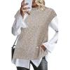 imageArachampampCloz Womens Cotton Blend Cap Sleeve Side Slit Sweater Vest Fall Casual Tops 2025Khaki Grey