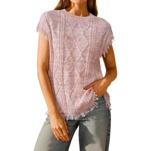 imageArachampampCloz Womens Cozy Cotton Fringe Cable Knit Western Outfits Fall Sweater Vests 2025Pink Orange Heather