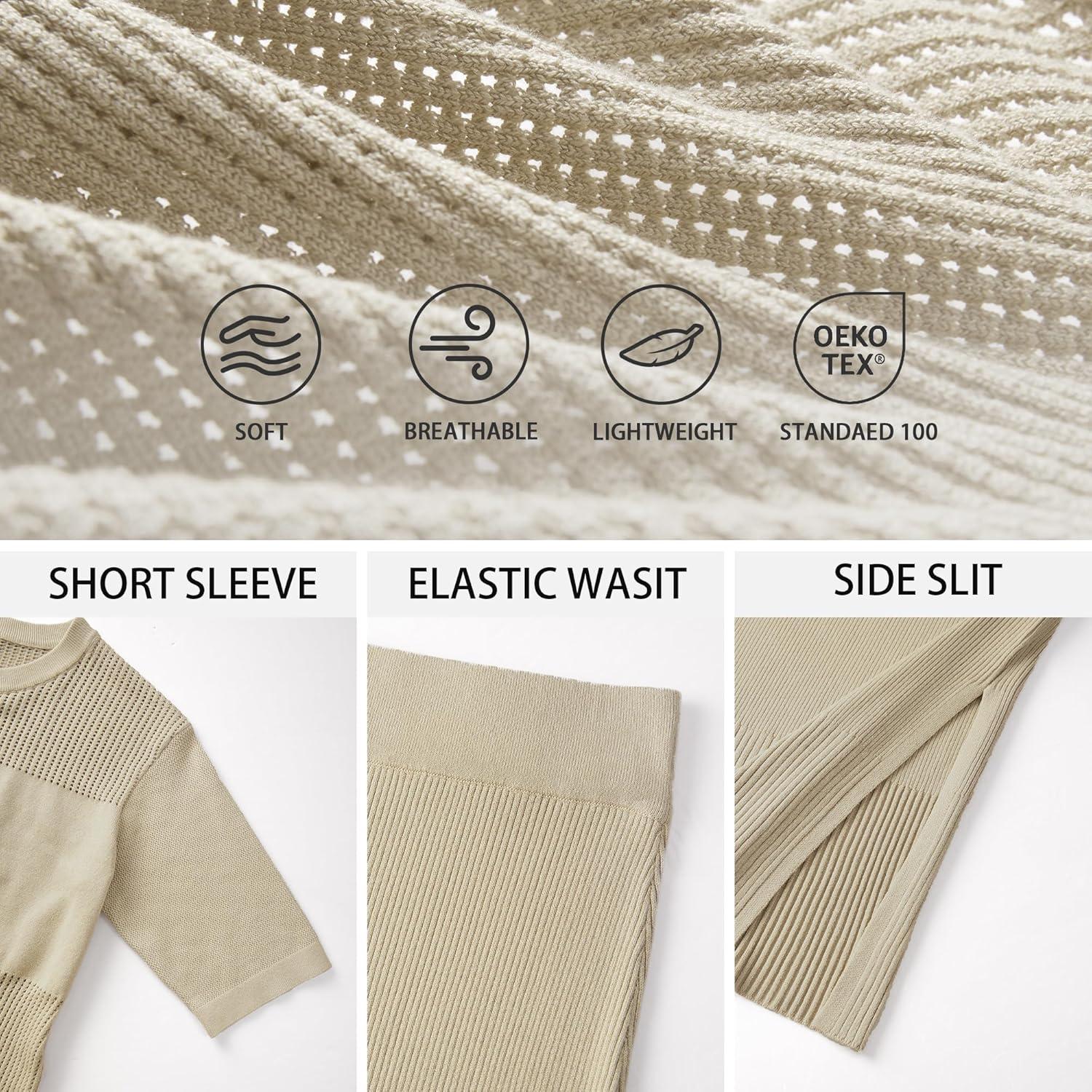 imageArachampampCloz Womens Soft 2 Piece Sets Summer Crochet Top and Midi Slit Skirt Outfits 2025Apricot