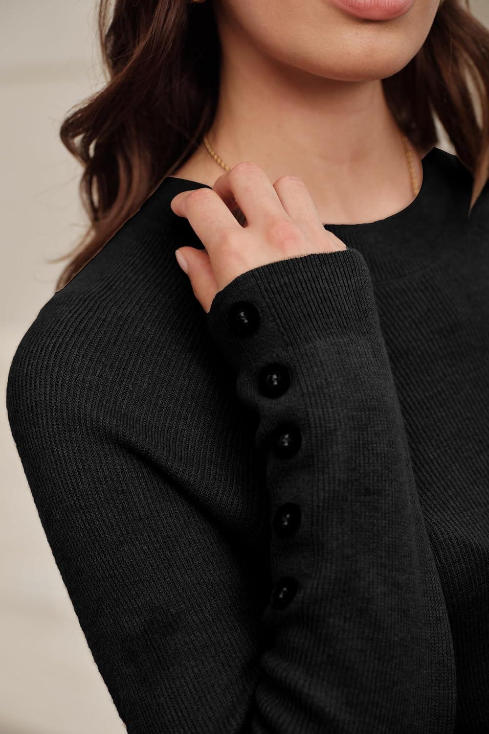 imageArachampampCloz Womens Wool Blend Sweater 2 Piece Sets Fall Business Long Sleeve Top Midi Skirts Outfits 2025Black